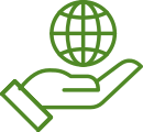 Icon to represent Resources composed of stylized line drawing of hand serving up globe; Source: extracted from AdobeStock_ 409949586